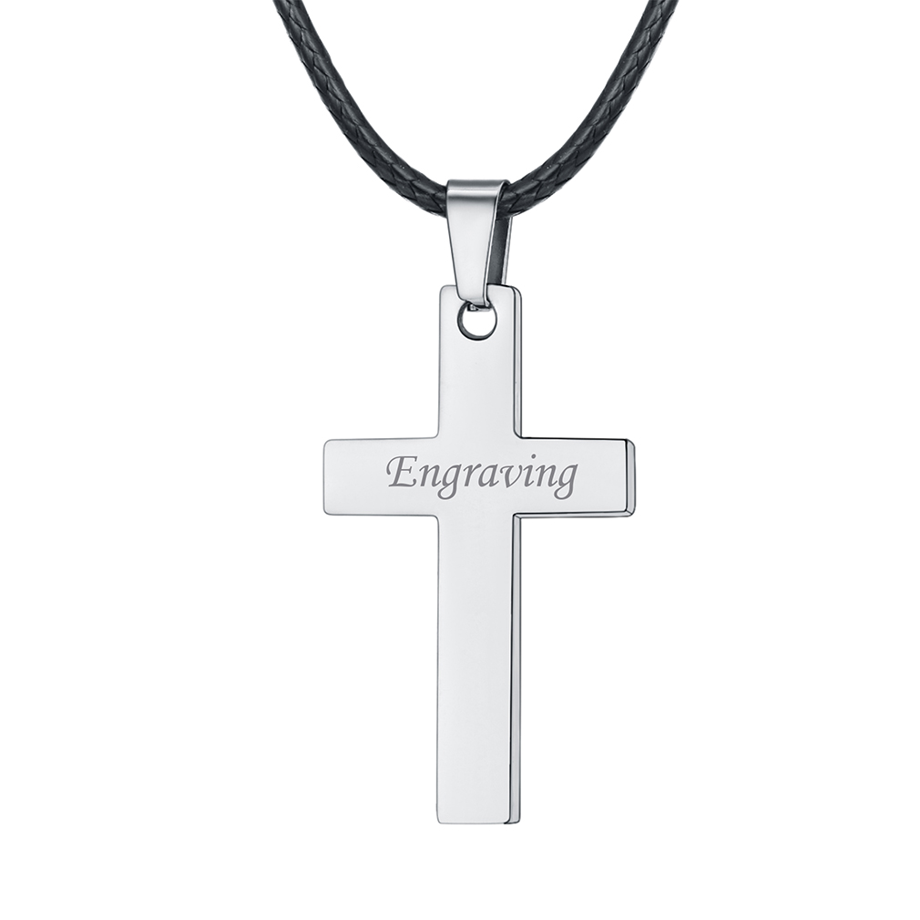 Customizable Stainless Steel Cross Necklace with Free Engraving Silver