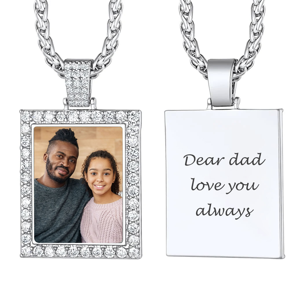 Personalized Photo Frame Shaped Iced Out Pendant Necklace