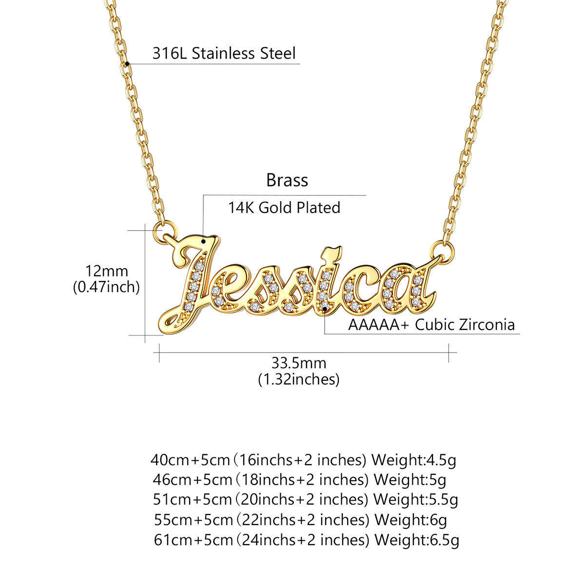 Personalized CZ Nameplate Necklace for Her