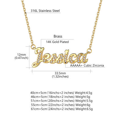 Personalized CZ Nameplate Necklace for Her
