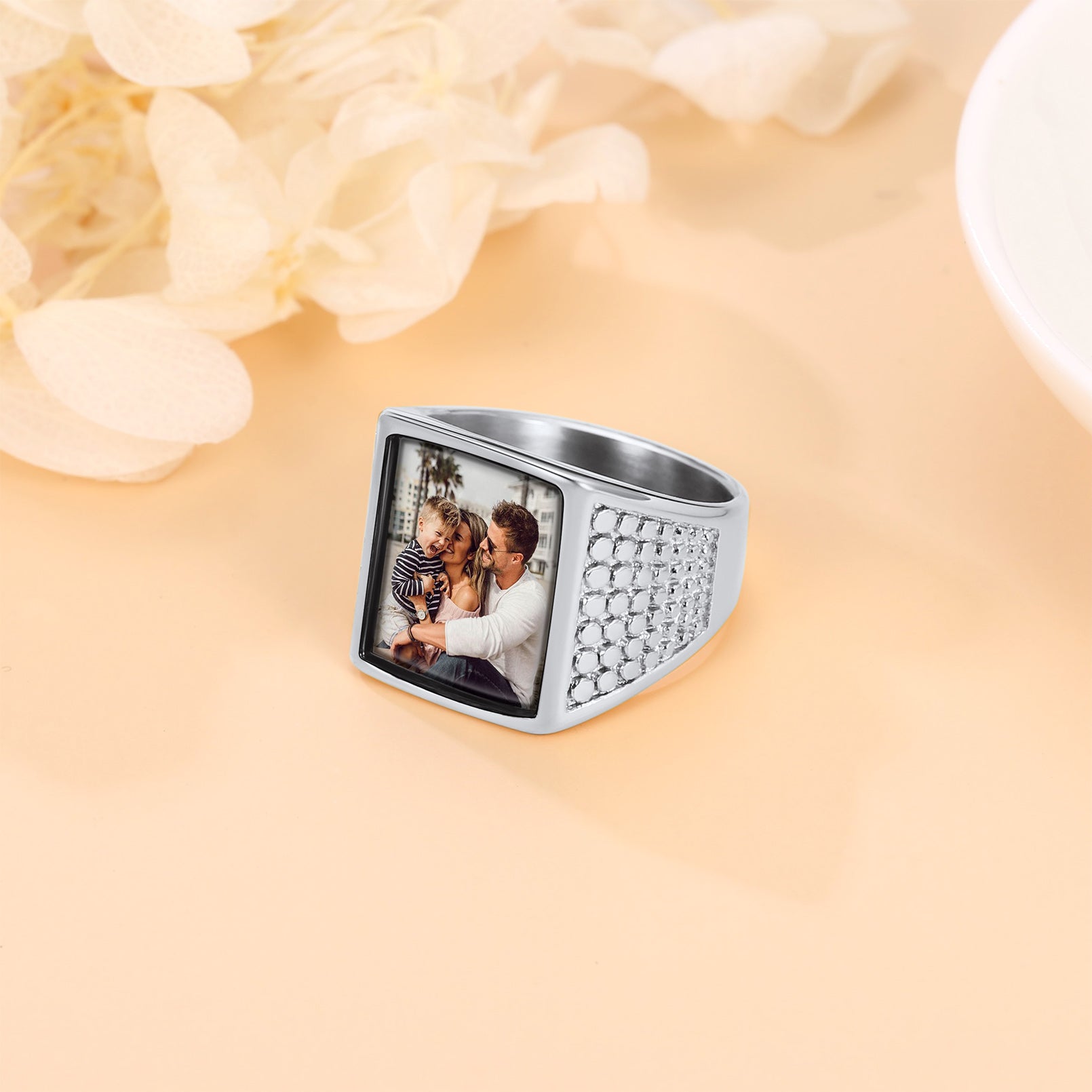 Square Engraved Signet Rings with Pictures