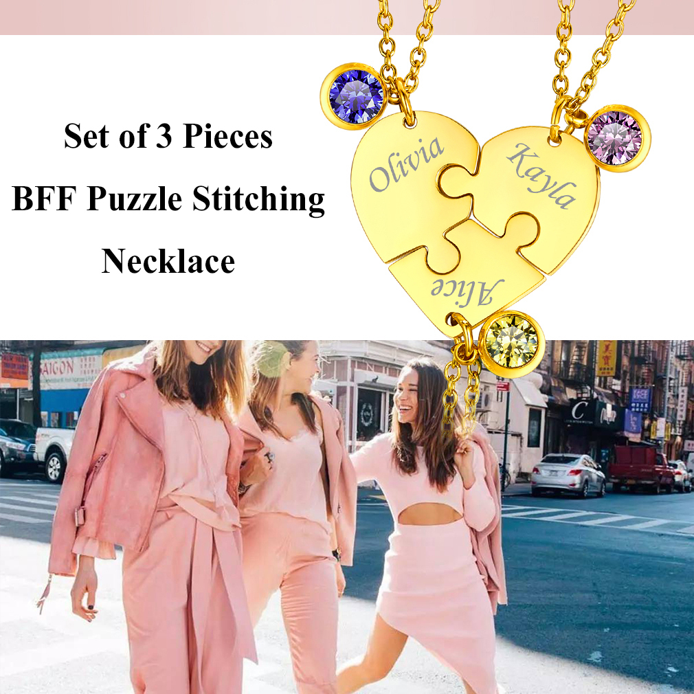 Personalized Birthstone Heart Puzzle Matching Pendant Necklace for Friend