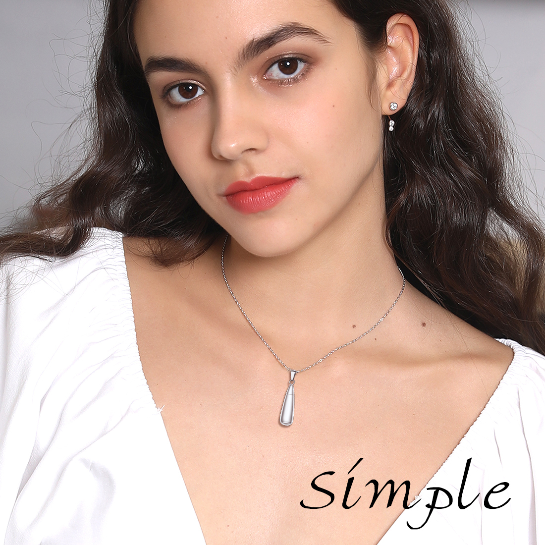 Personalized Engraved Teardrop Cremation Urn Necklace for Ashes model silver