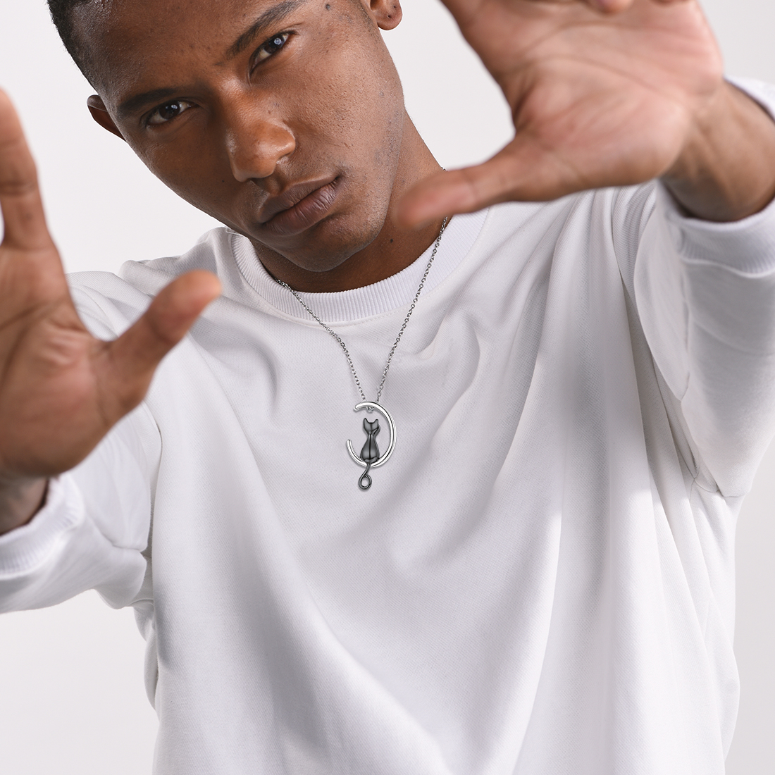 Moon Cat Urn Necklaces for Ashes Memorial Jewelry model black