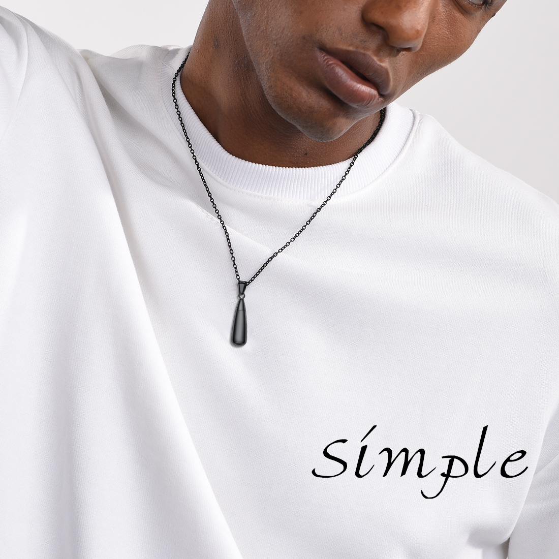 Personalized Engraved Teardrop Cremation Urn Necklace for Ashes model men