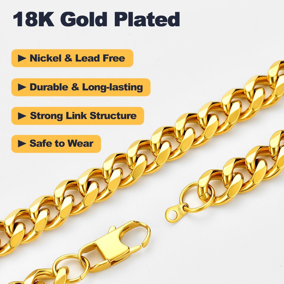 Miami Cuban Link Chain Necklace for Men 18k Gold
