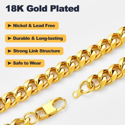 Miami Cuban Link Chain Necklace for Men 18k Gold