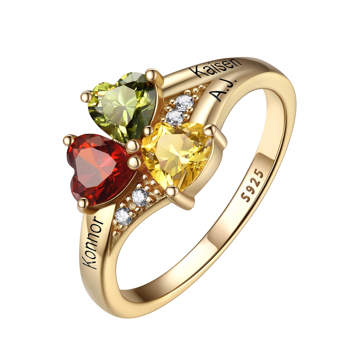 gold 3 birthstone ring for women