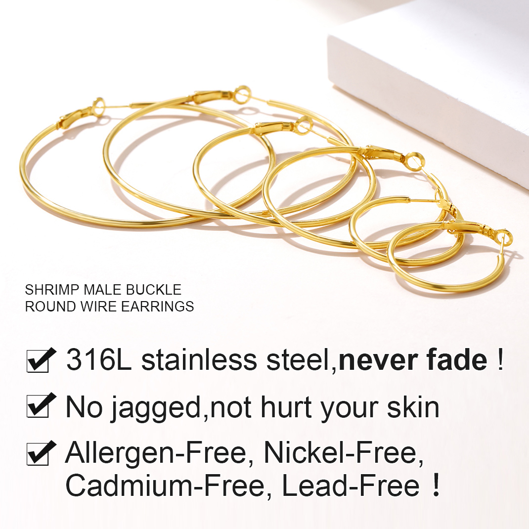 Gold Plated Stainless Steel Large Hoop Earrings for Women