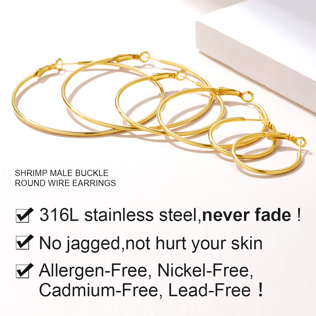 Gold Plated Stainless Steel Large Hoop Earrings for Women