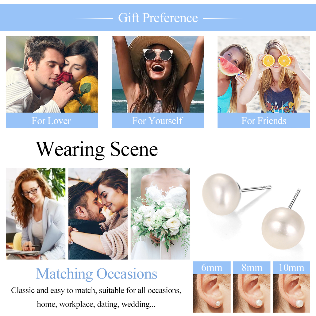 Freshwater Pearls Sterling Silver Studs Earings For Women 