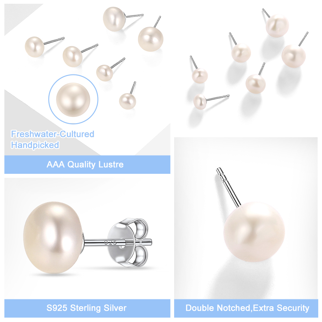 Freshwater Pearls Sterling Silver Studs Earings For Women 
