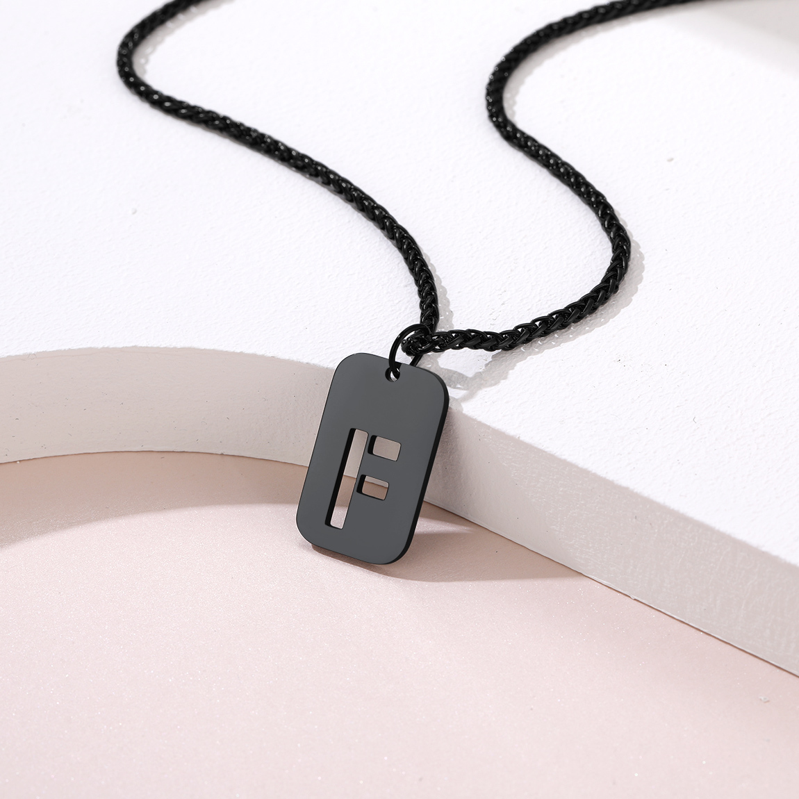 Customizable Military Dog Tag Initial Necklace with Free Engraving Black F