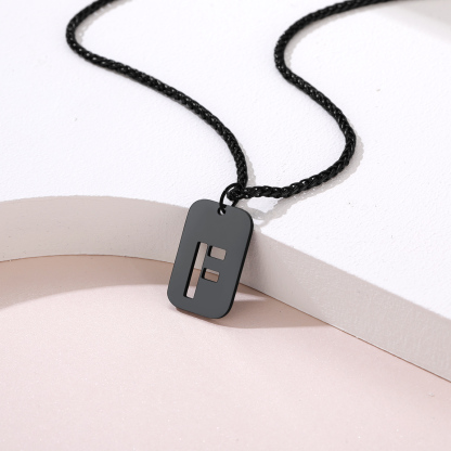 Customizable Military Dog Tag Initial Necklace with Free Engraving Black F