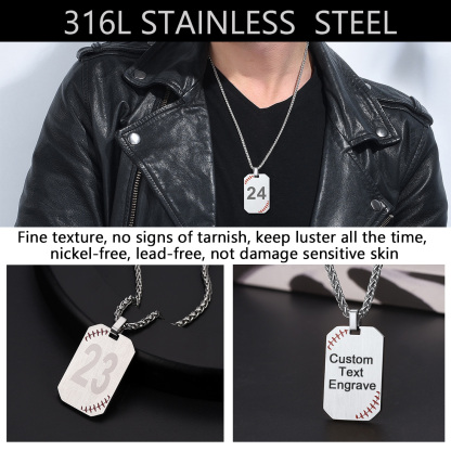 Custom Engraved Baseball Number Dog Tags Pendant Necklace