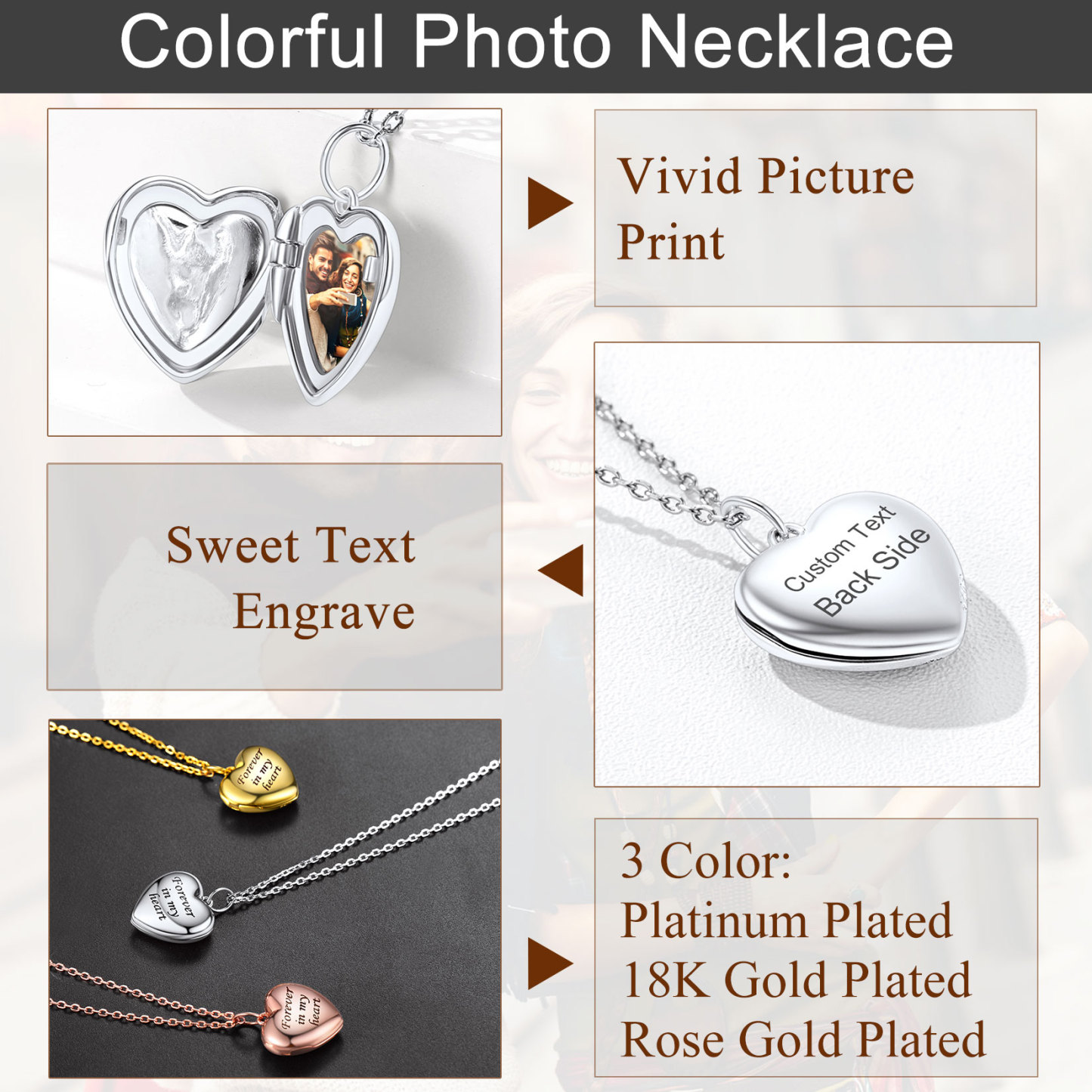 Personalized Photo Heart Silver Necklace for Women