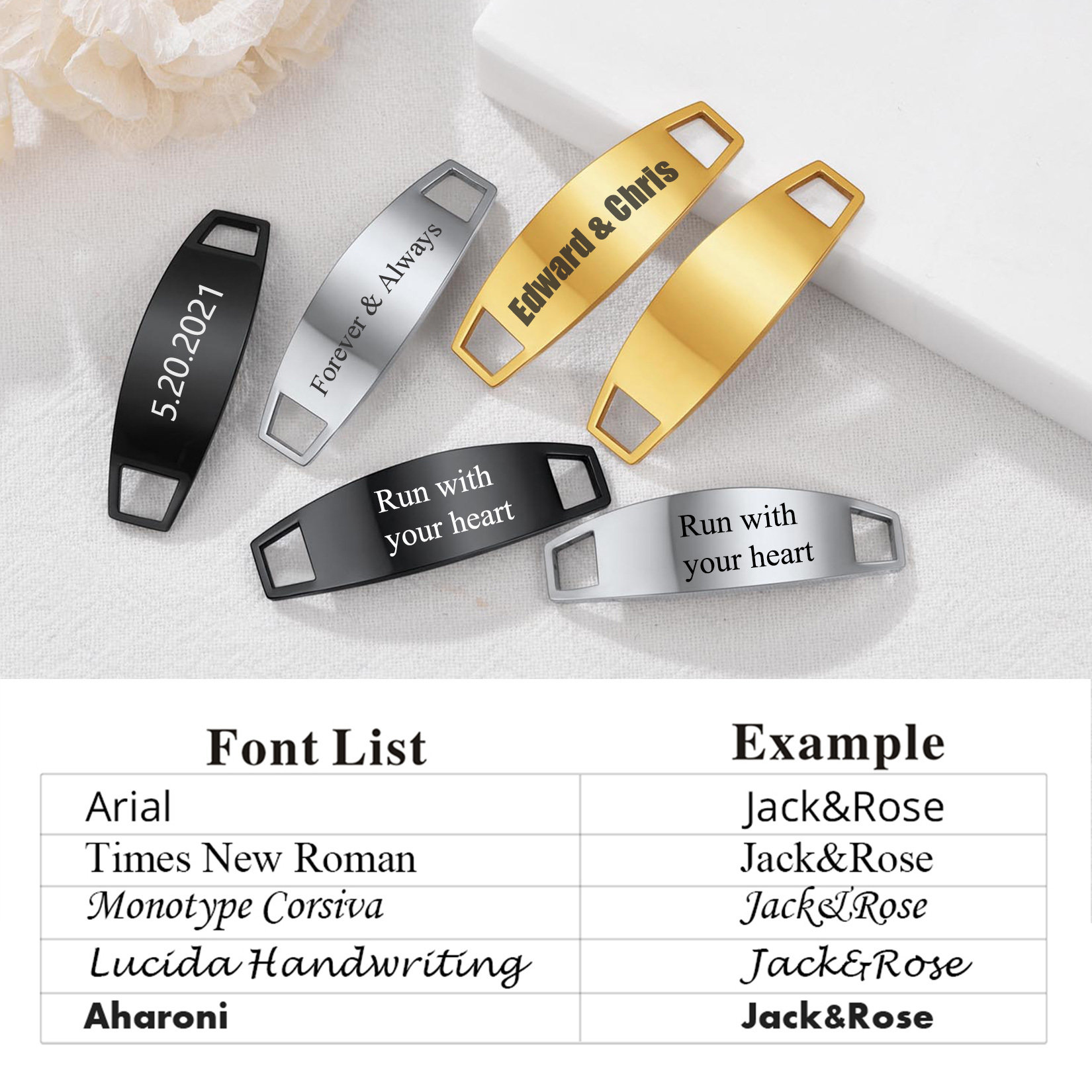 Personalized Engraved 2Pcs ShoeLace ID Tag Shoe Buckles for Men 5 fonts