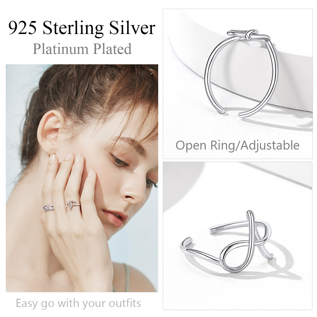 Sterling Silver Statement Initial Adjustable Letter Ring open ring