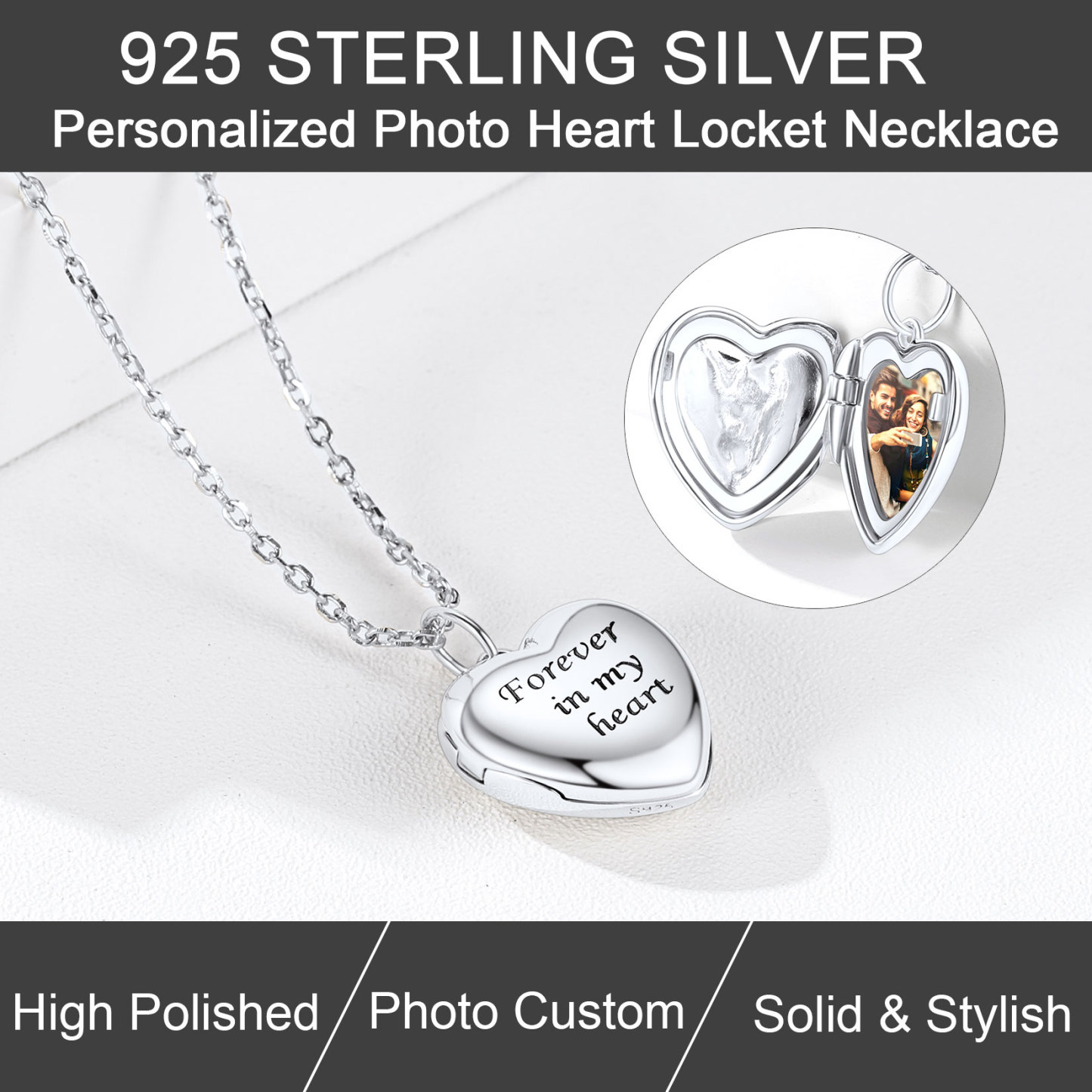 Personalized Photo Heart 925 Silver Locket Necklace for Women