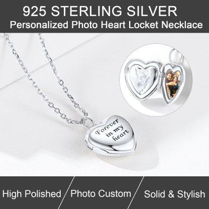 Personalized Photo Heart 925 Silver Locket Necklace for Women
