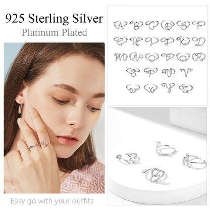 Sterling Silver Statement Initial Adjustable Letter Ring 925 silver