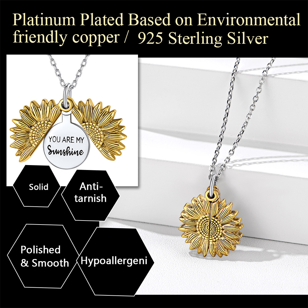 Custom Engraved Sunflower Locket Necklace 