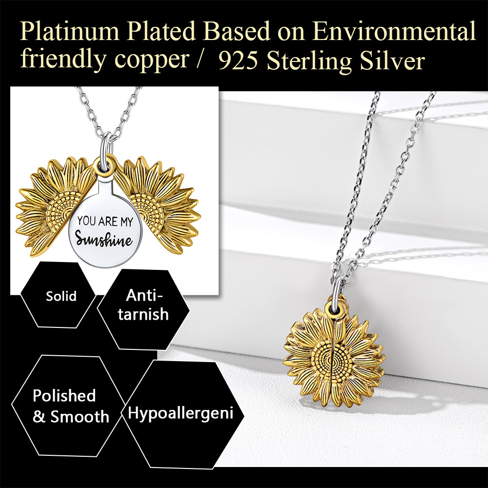 Custom Engraved Sunflower Locket Necklace 