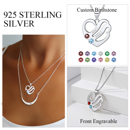 Personalized Heart Necklace with Names and Birthstones