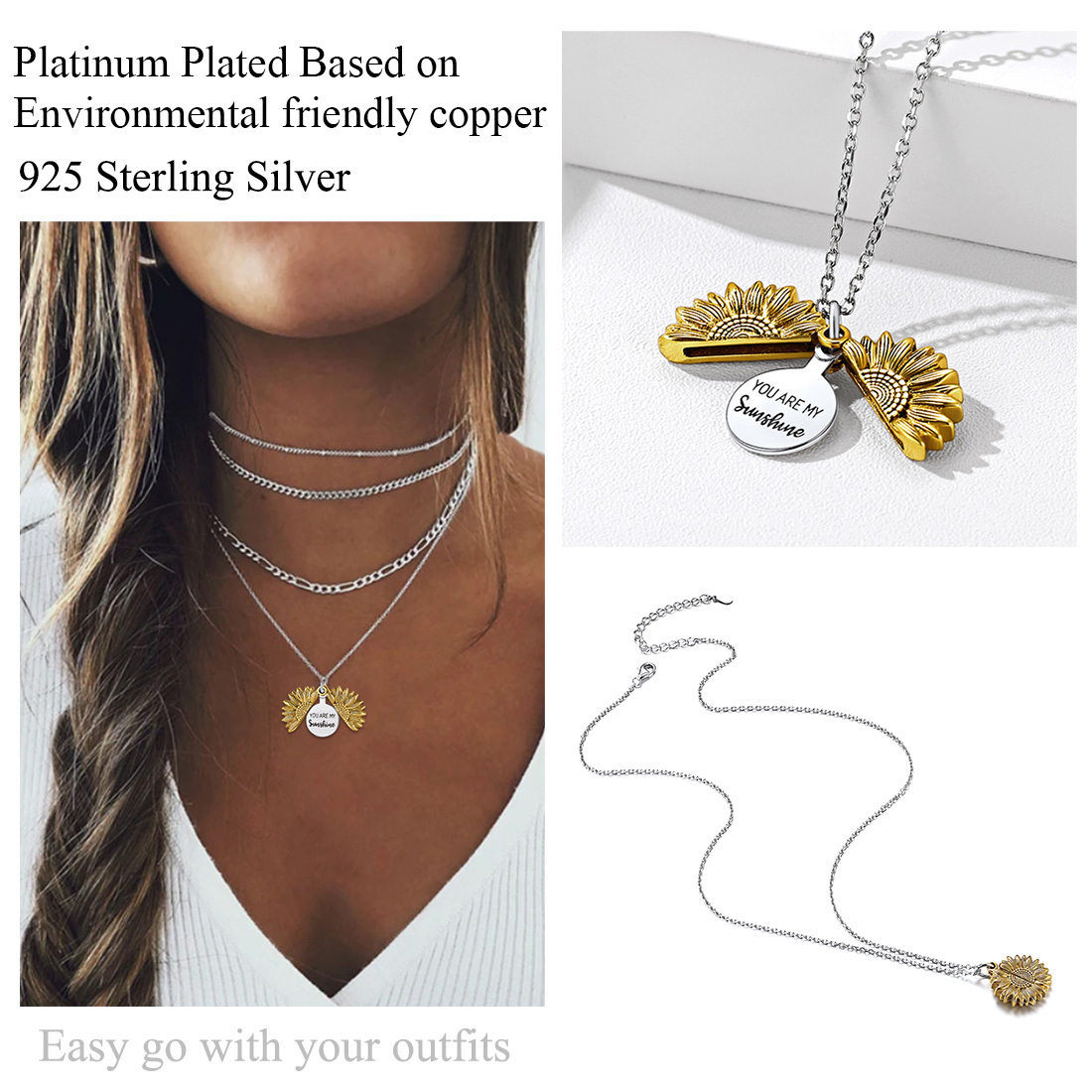 Custom Engraved Sunflower Necklace for Women