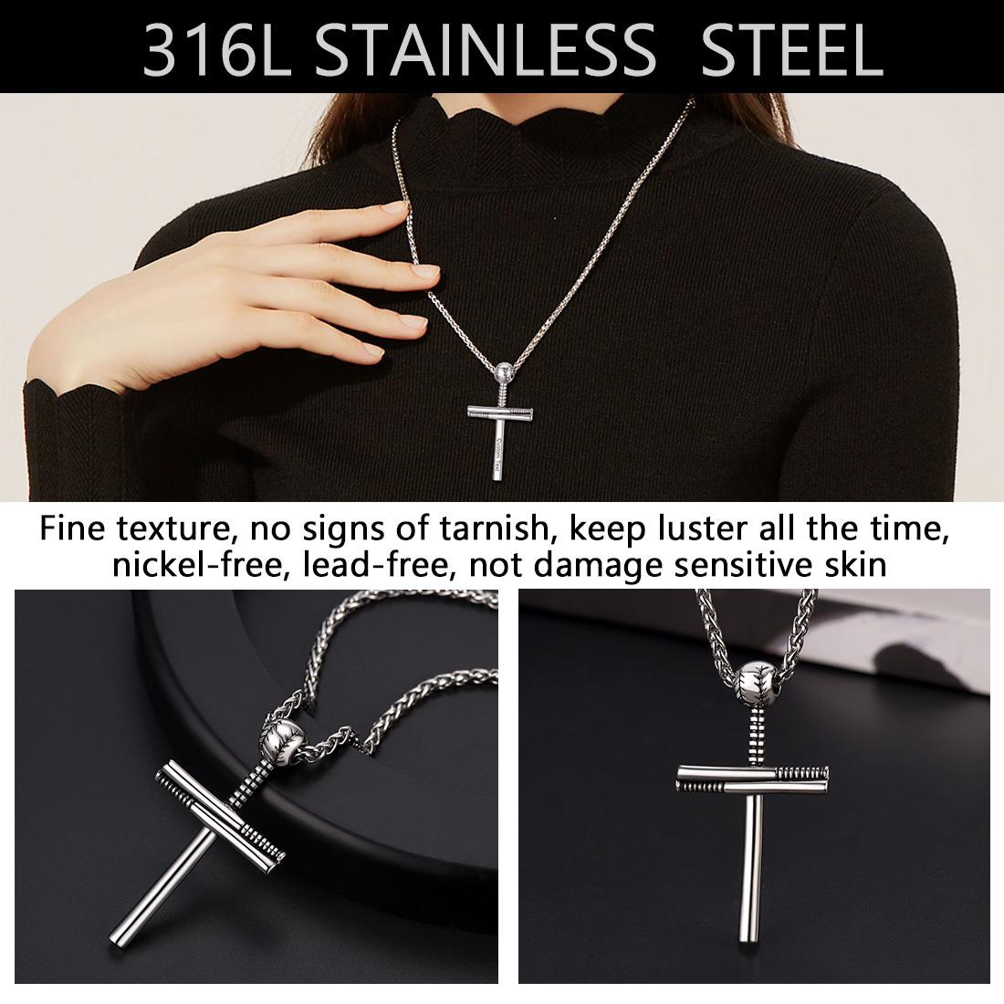 Custom Name Baseball Cross Necklace for Men