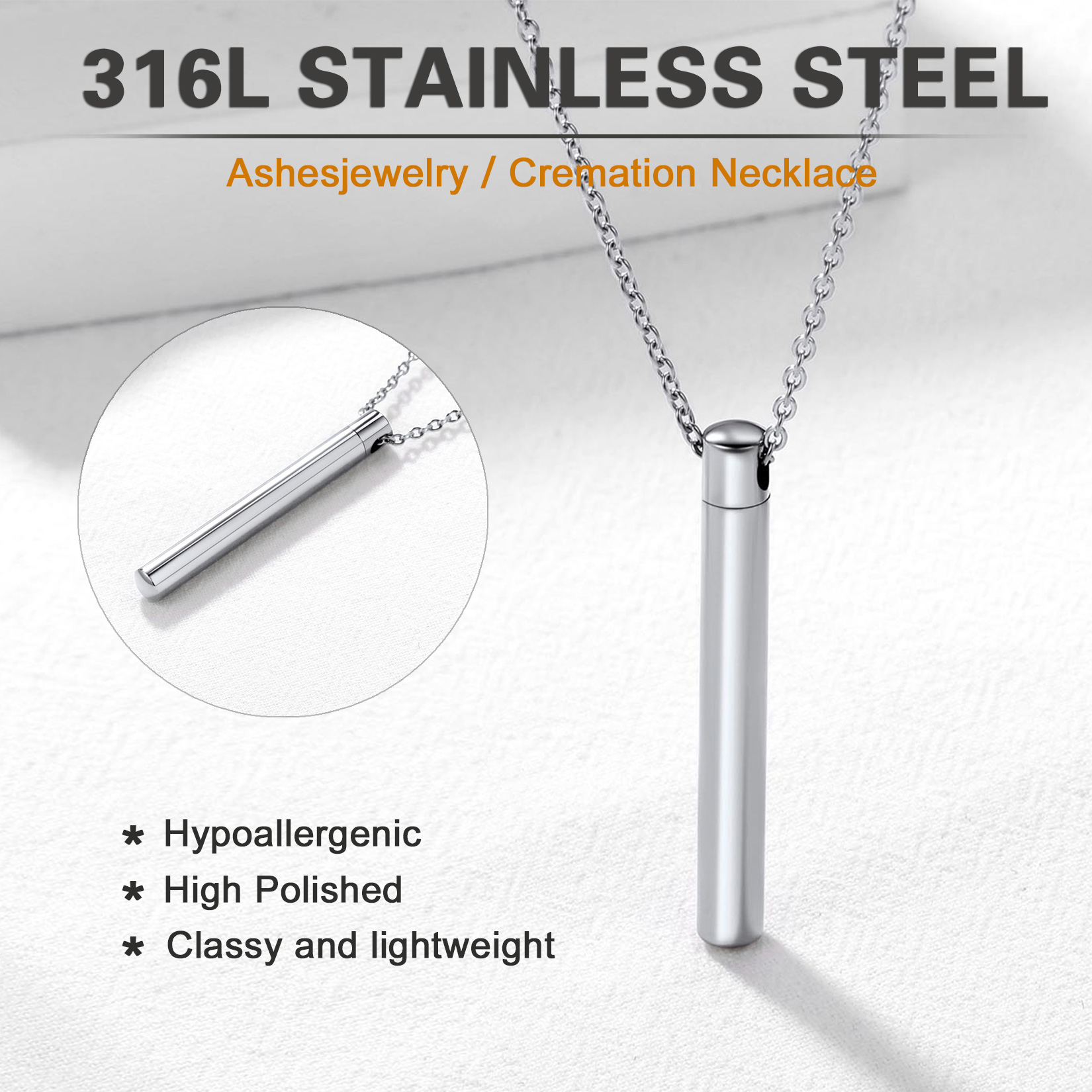 Custom Engraved Cremation Urn Necklace for Ashes stainless steel