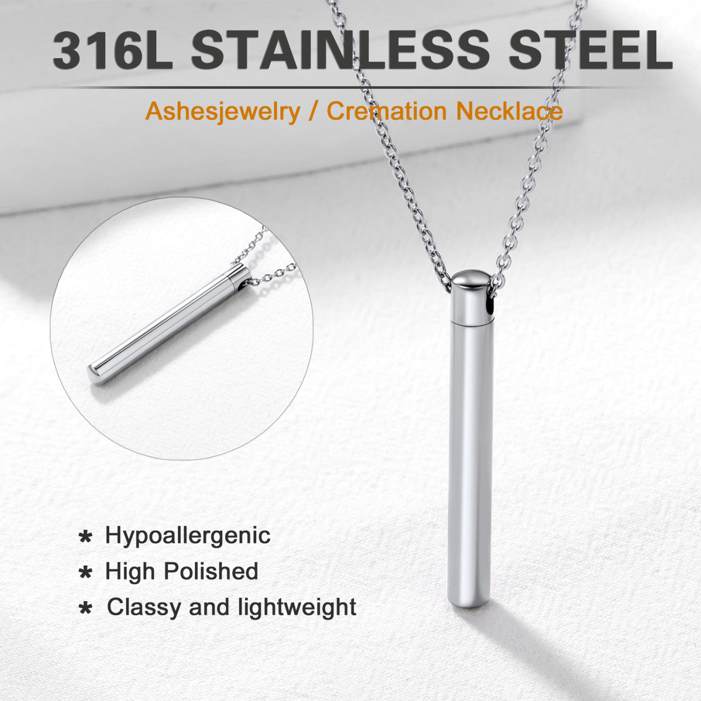 Custom Engraved Cremation Urn Necklace for Ashes stainless steel