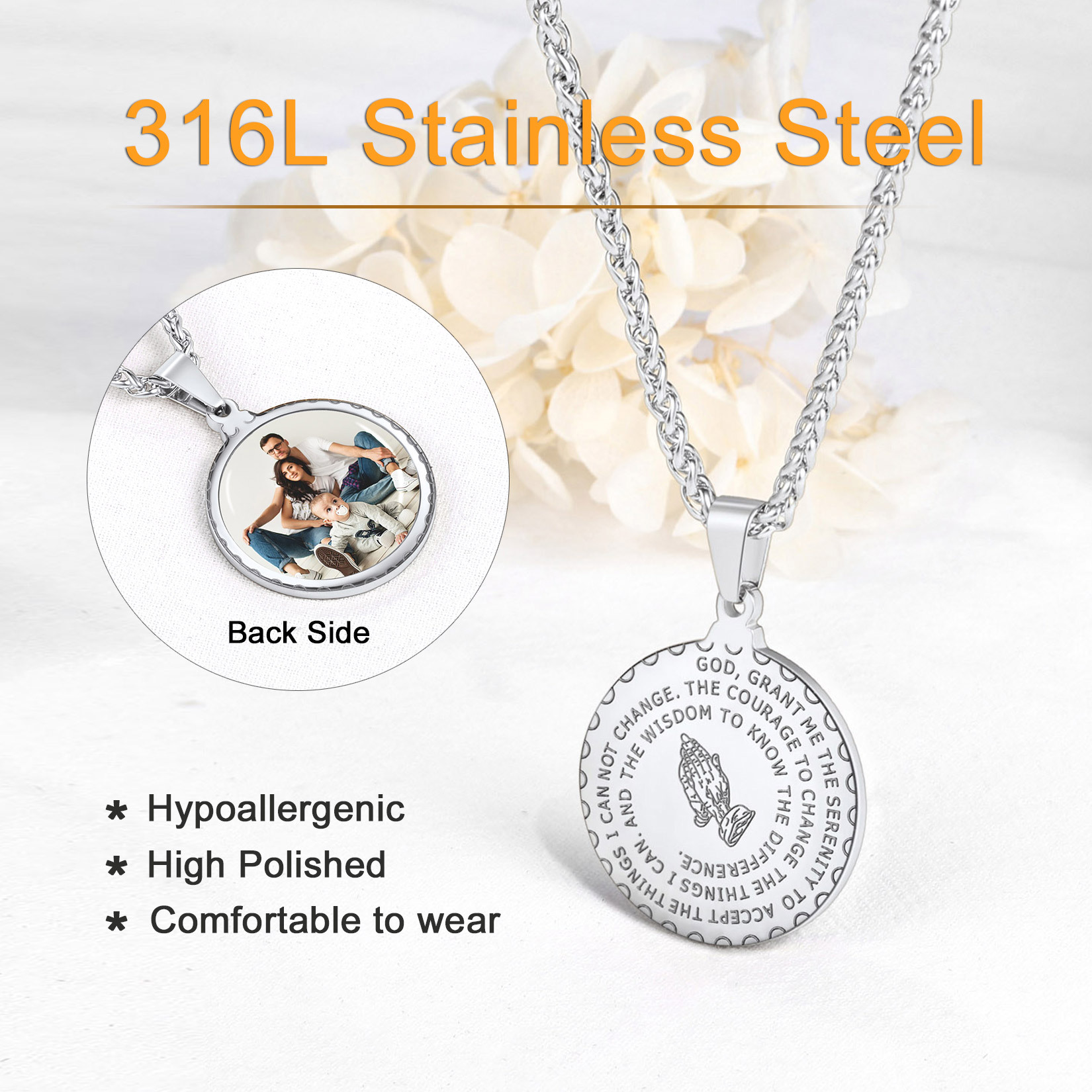 Personalized Photo Bible Verse Necklaces for Men Women stainless steel