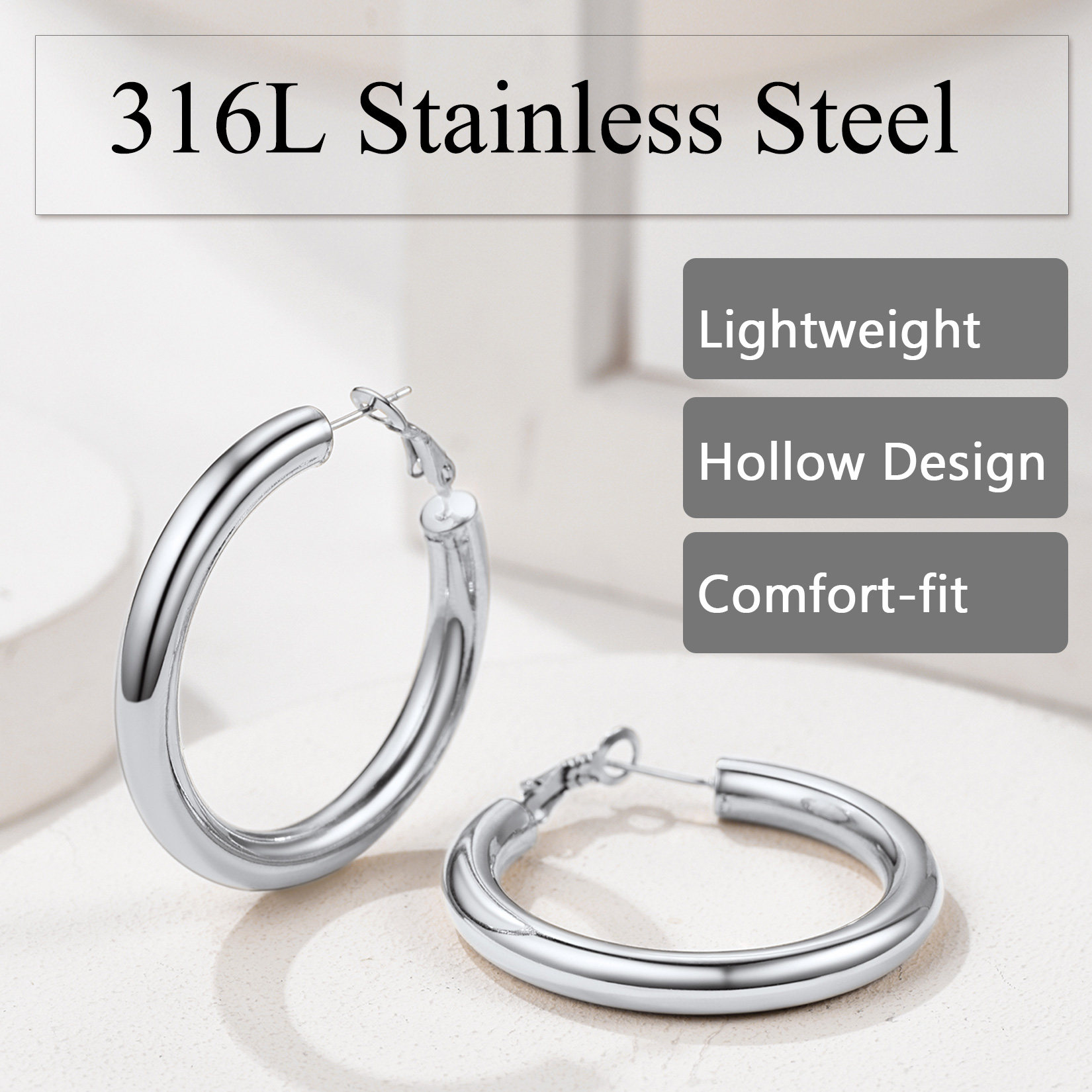 316L Stainless Steel Gold Plated Chunky Hoop Earrings For Women 