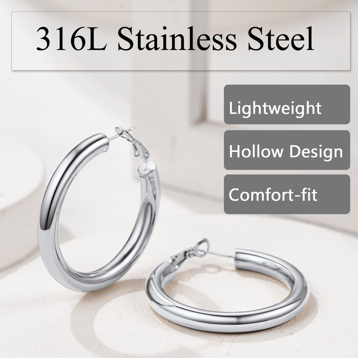 316L Stainless Steel Gold Plated Chunky Hoop Earrings For Women 