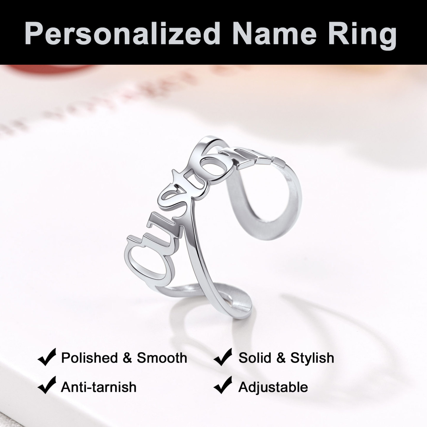 Custom Name Infinity Adjustable Ring silver