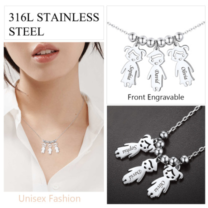 Personalized Engraved Mothers Children Necklace for Mom stainless steel