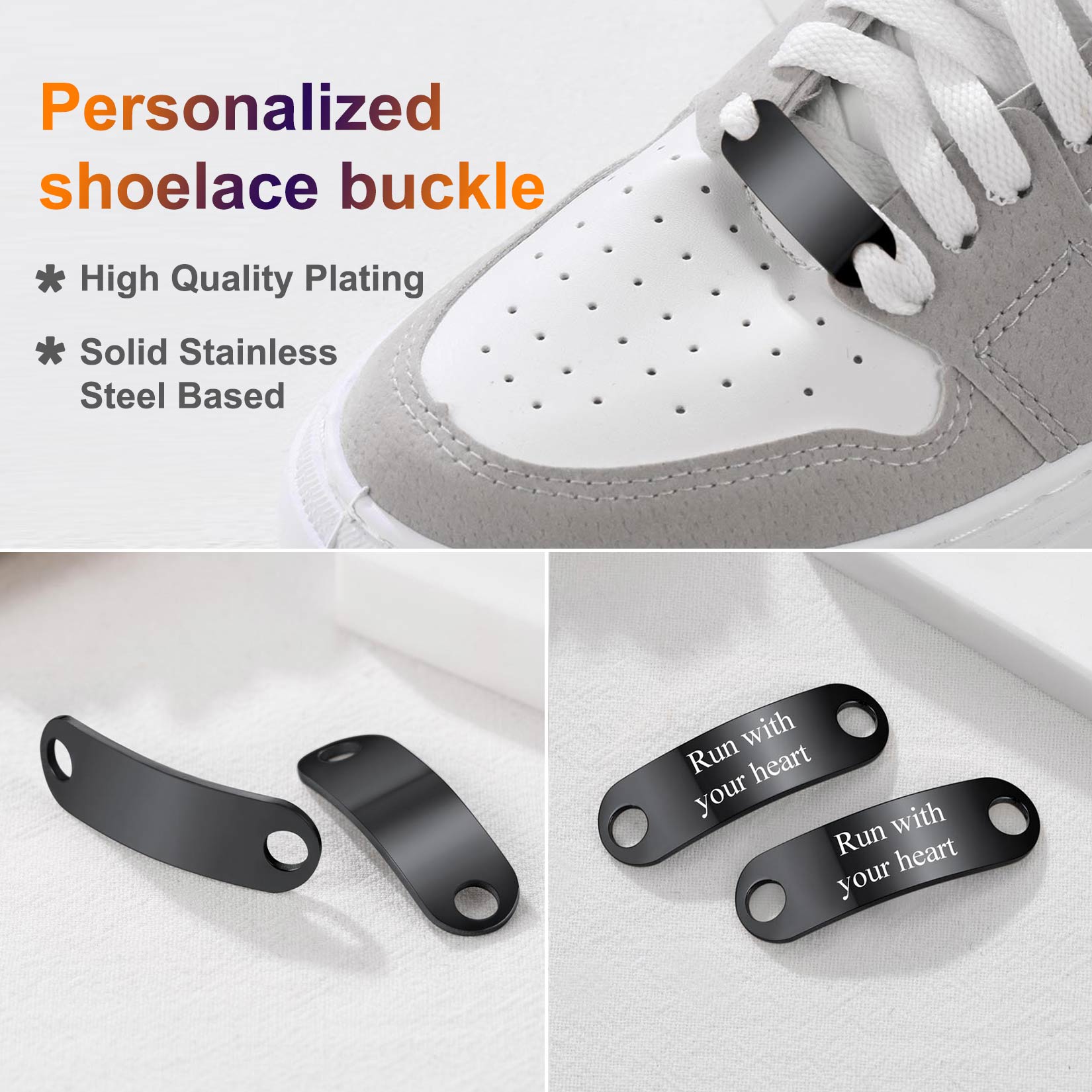2PCS Personalized Name Shoelace Buckle for Men