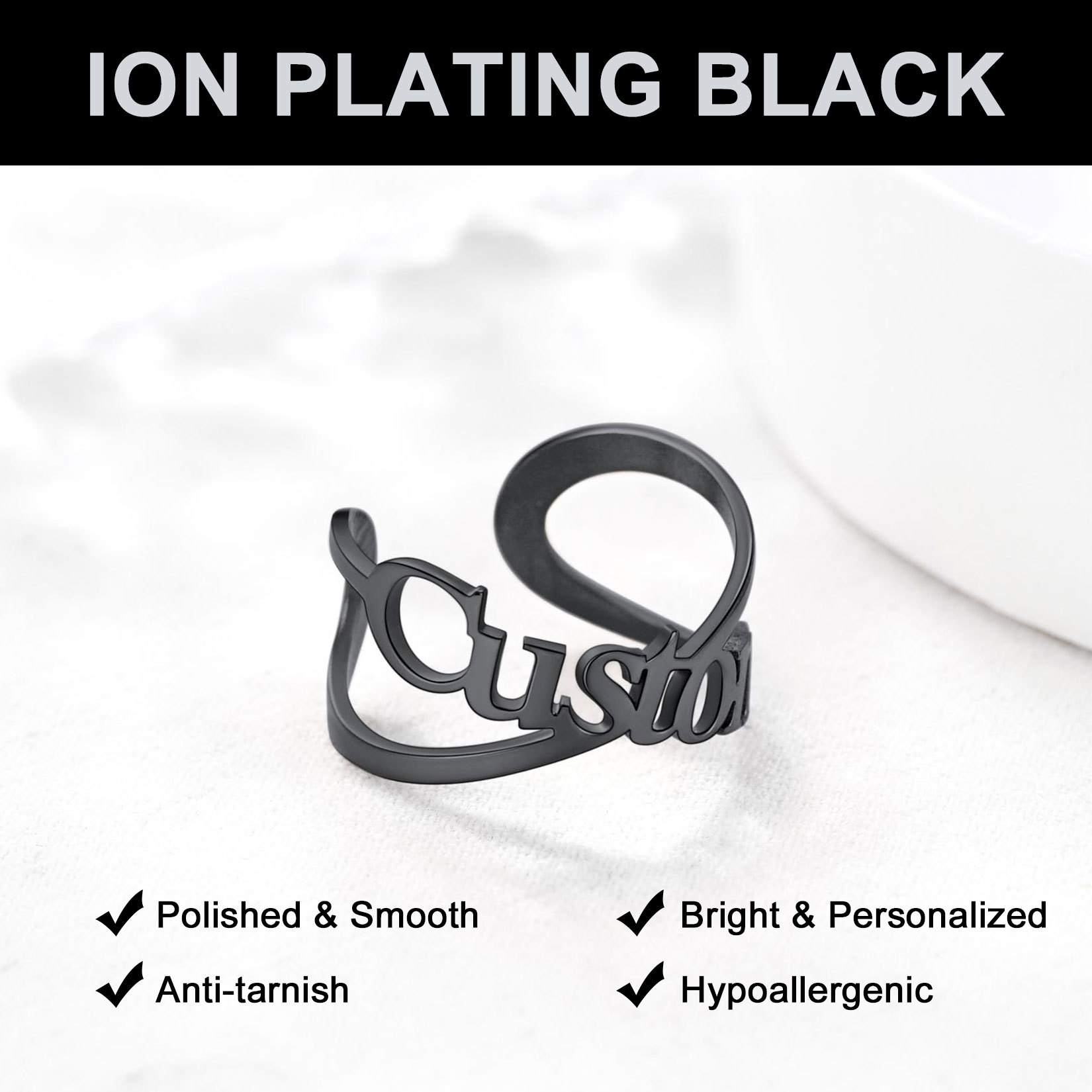 Custom Name Infinity Adjustable Ring black