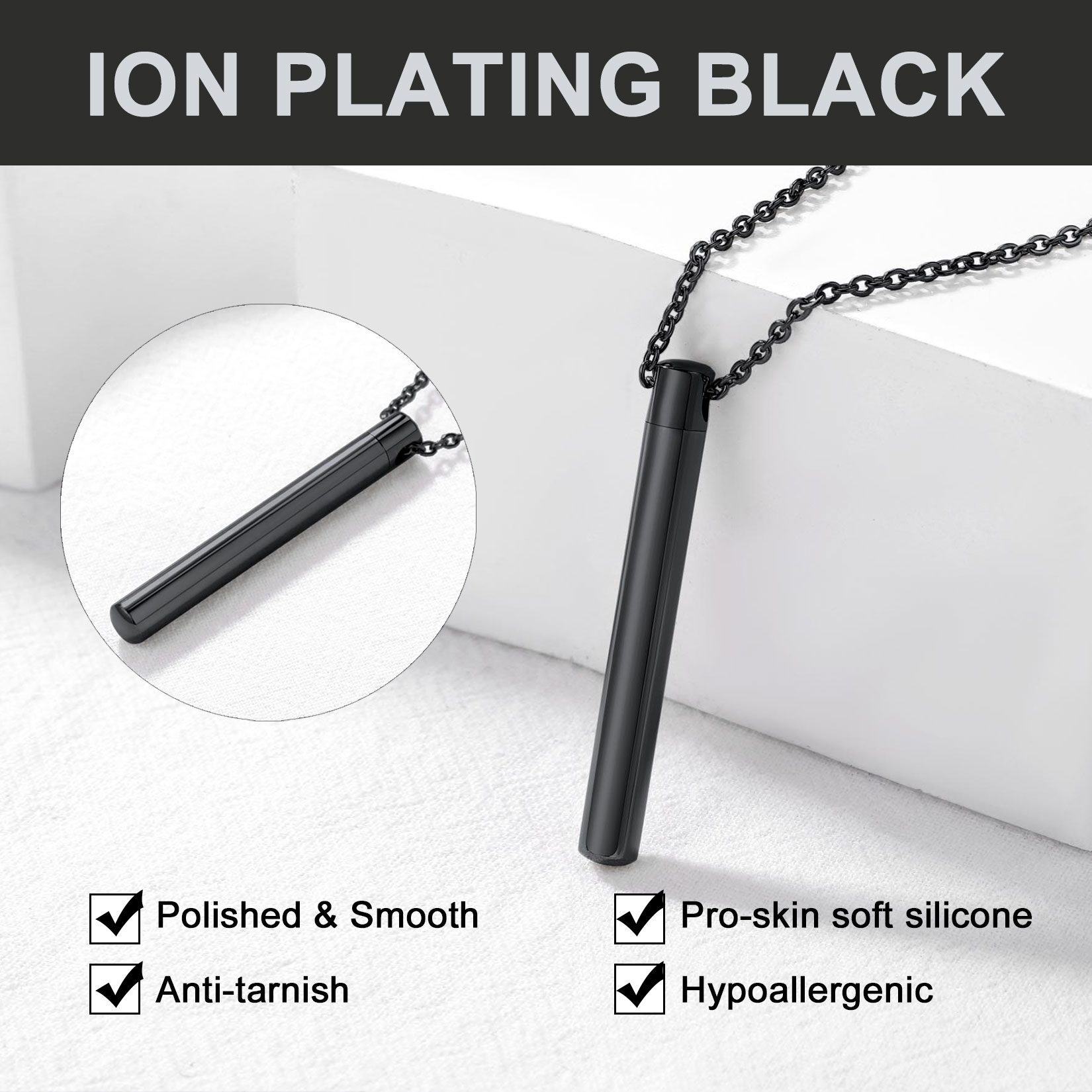 Custom Engraved Cremation Urn Necklace for Ashes ion plating black