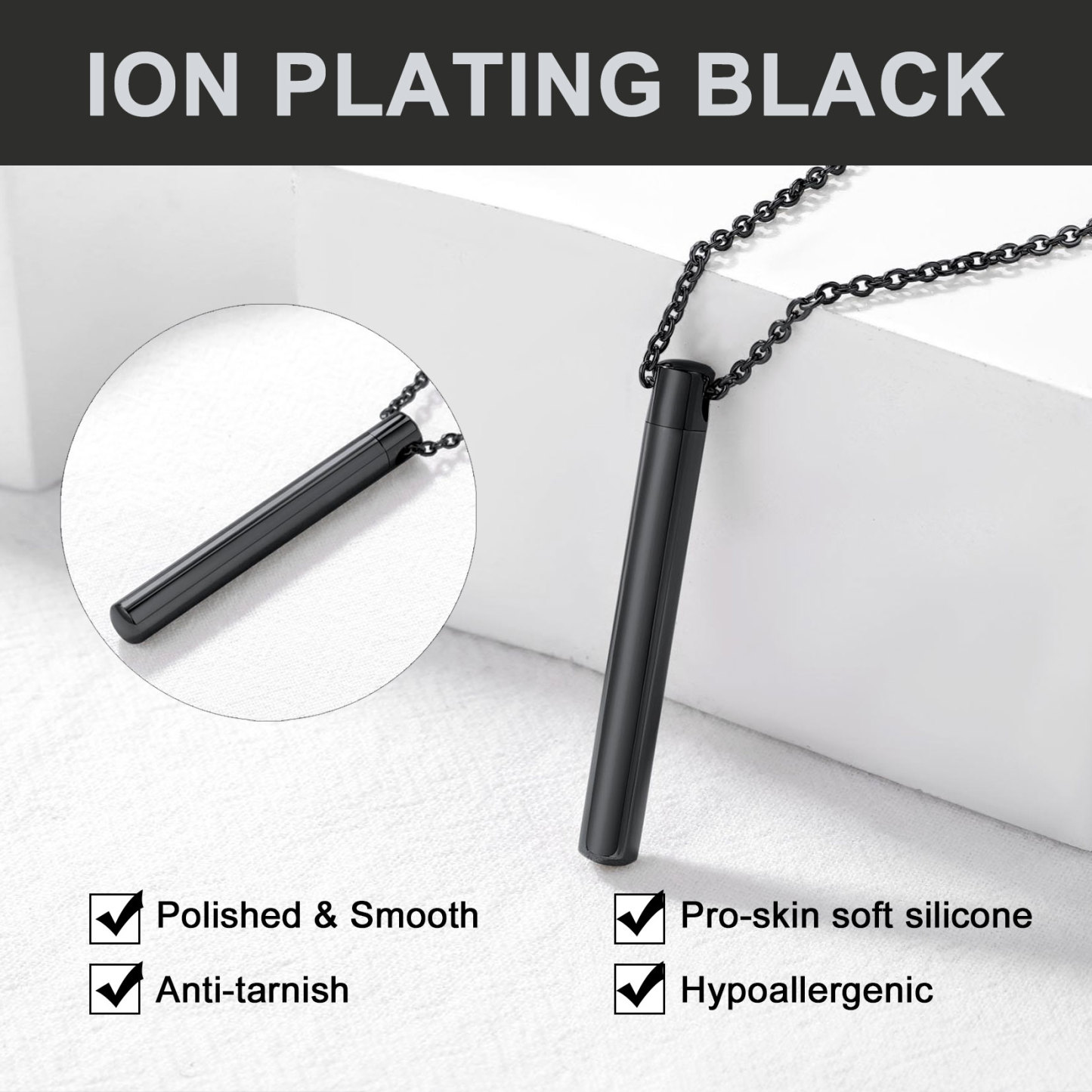 Custom Engraved Cremation Urn Necklace for Ashes ion plating black