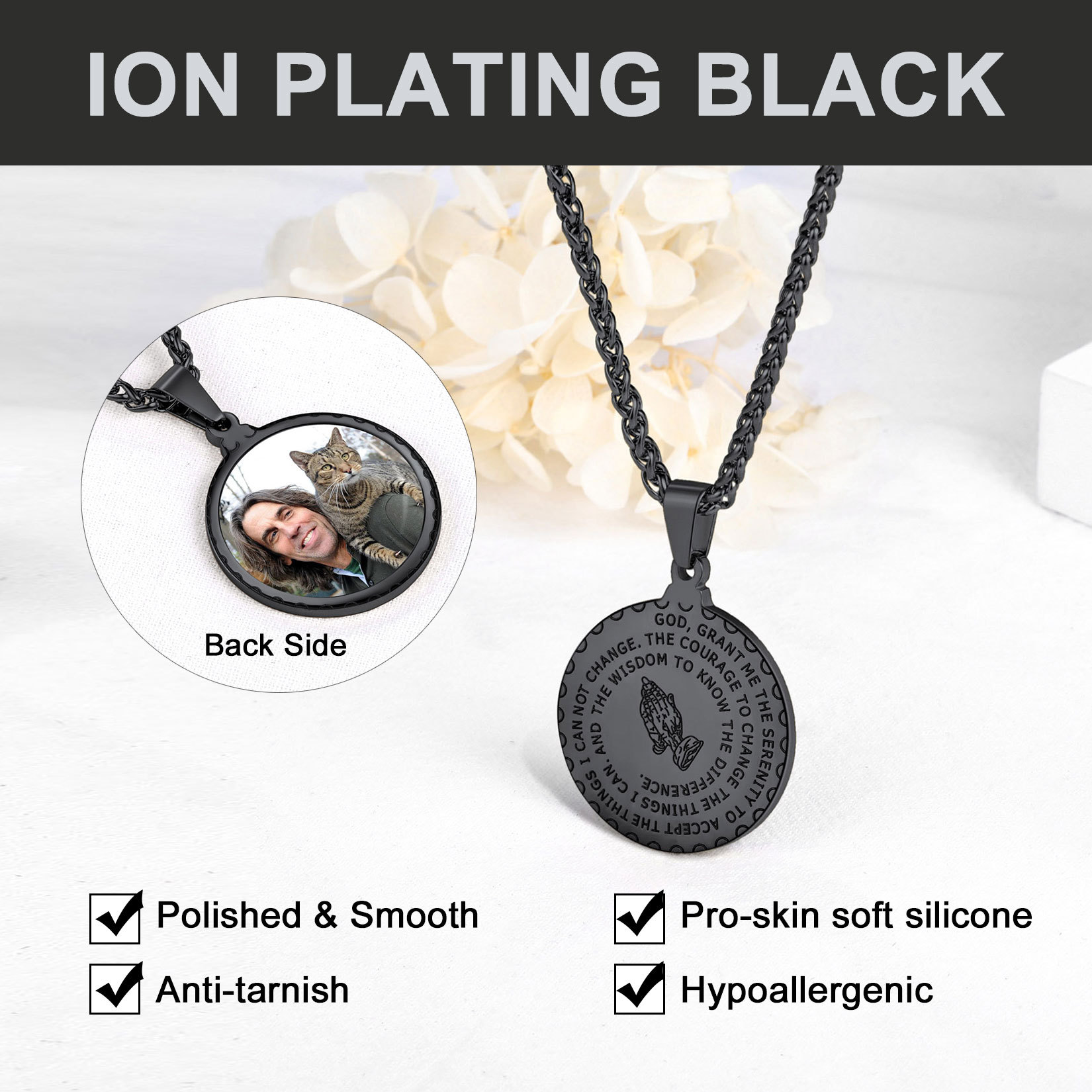 Personalized Photo Bible Verse Necklaces black