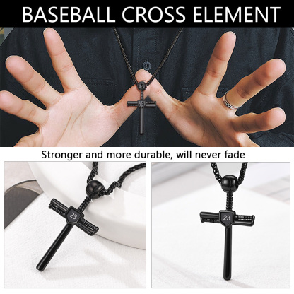 Custom Number Engraved Baseball Cross Necklaces 