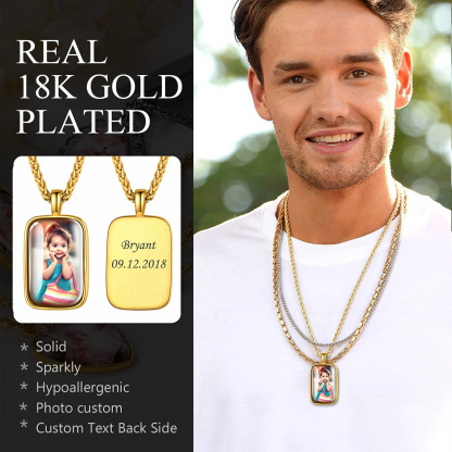 Custom Photo Engraved Message Pendant Necklace for Men Women 18k gold plated