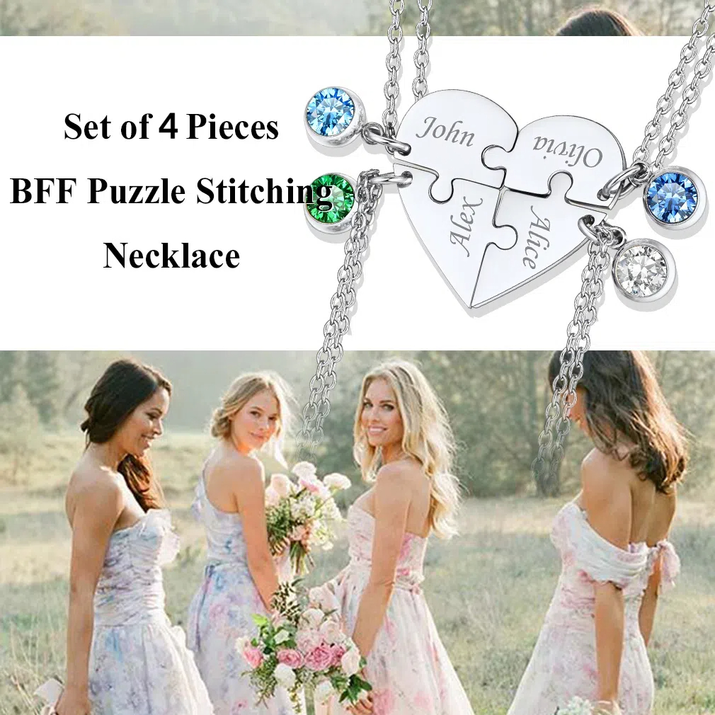 Personalized Birthstone Heart Puzzle Necklace for Friend/Family