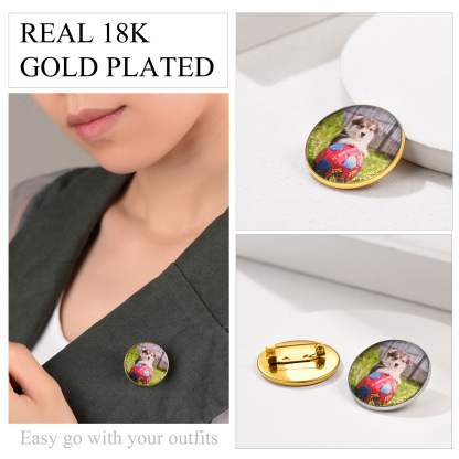 Custom Wedding Charms Photo Brooch Memorial Pins for Women Men 18k gold