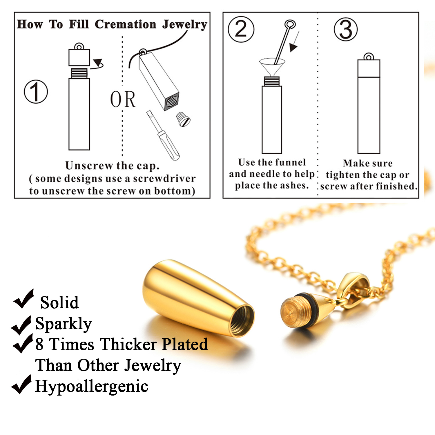 Personalized Engraved Teardrop Cremation Urn Necklace 