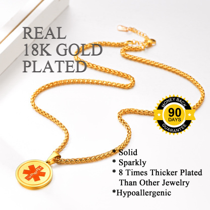 Personalized Engraved Medical ID Medical Alert Necklace 18k gold