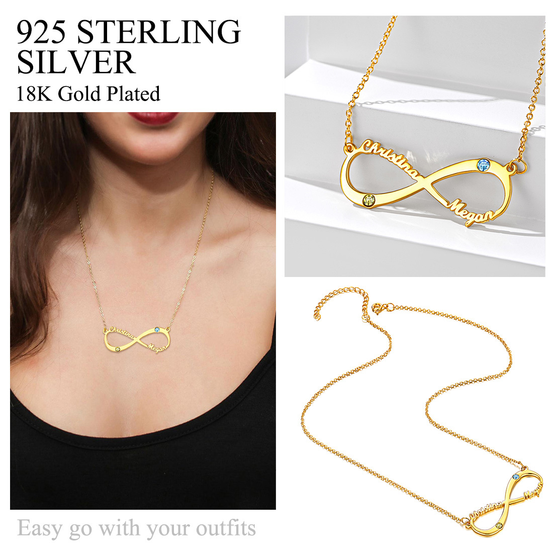  Birthstone Infinity Necklace for Women