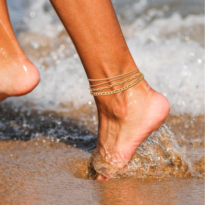 4-Piece Paperclip Figaro Cuban Rolo Anklet Set for Mom
